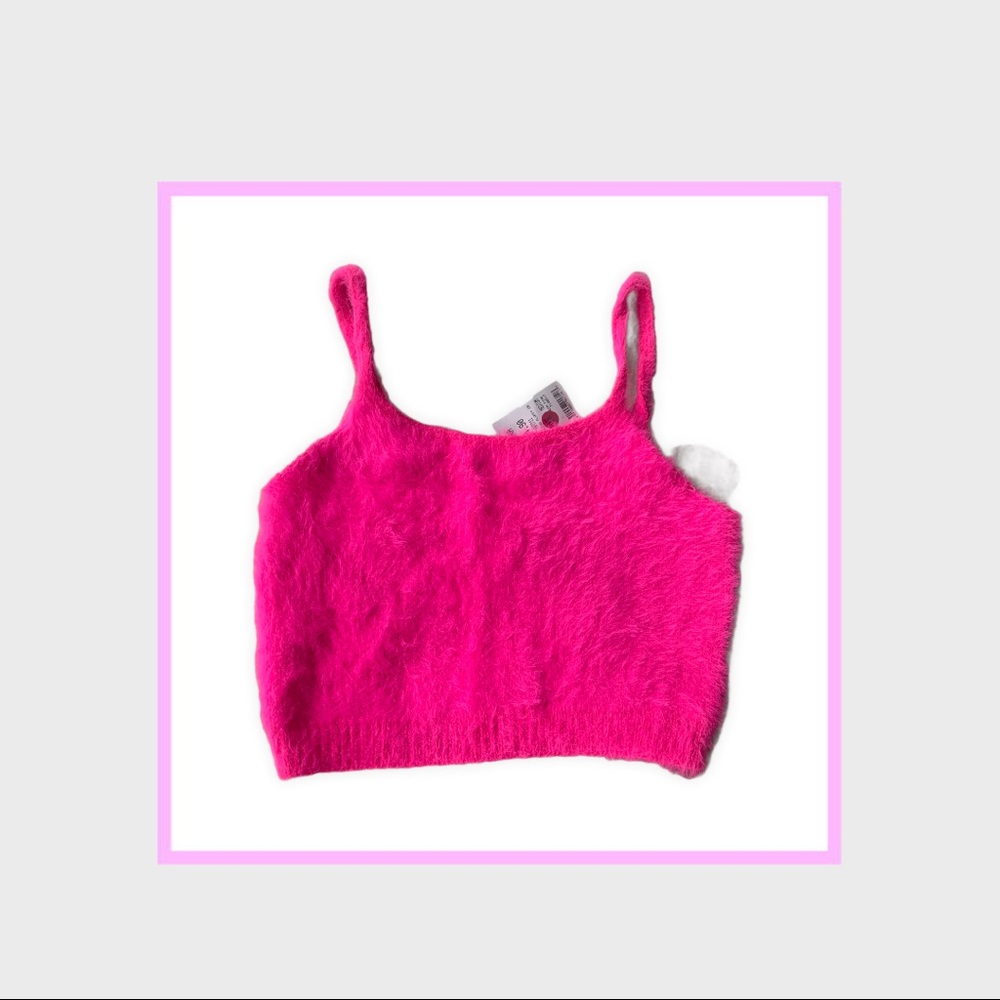 Fuzzy pink crop top tank